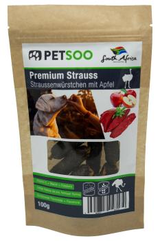 Premium Straußenwurst Snack mit Apfel - 100 g - Enthält schützende Flavonoide und Flavanone + Vitamin C