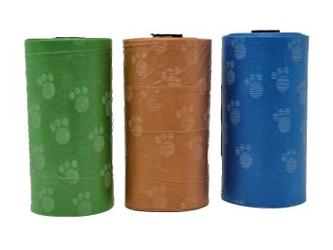 Hundekotbeutel - 3 Rollen mit je 20 Beutel - grün, blau und orange