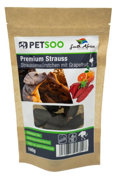 Premium Straußenwürstchen mit Grapefruit - 100 g - enthält Pektin als guten Ballaststoff