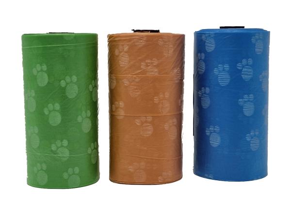 Hundekotbeutel - 3 Rollen mit je 20 Beutel - grün, blau und orange